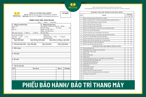 Mẫu phiếu bảo hành v bảo trì thang máy có danh mục kiểm tra định kỳ