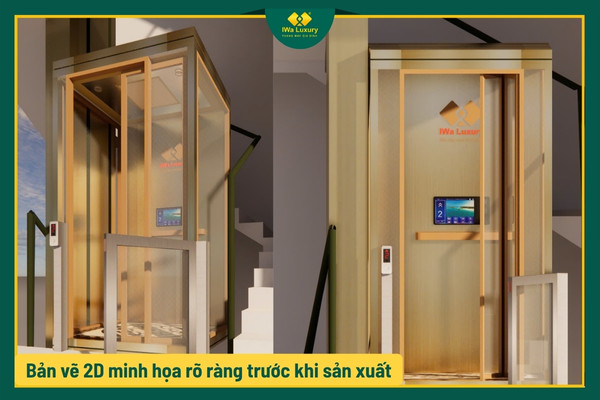 Bản vẽ 2d thang máy gia đình minh hóa chi tiết không gian lắp đặt trước khi sản xuất.