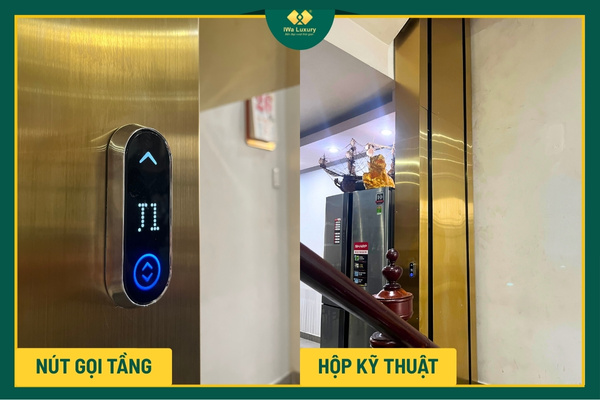 nút gọi tầng và hộp kỹ thuật thang máy khi hoàn thành tại nhà chị Liễu