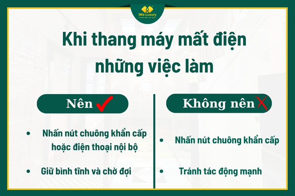 Hướng dẫn an toàn khi thang máy mất điện gồm việc nên và không nên làm.