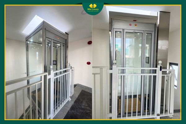 Thang máy kính khung inox lắp gọn cạnh lan can