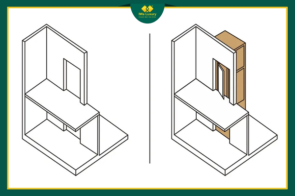 Không gian cầu thang trước và sau khi lắp đặt thang máy tại vị trí ở ngoài hiên nhà.