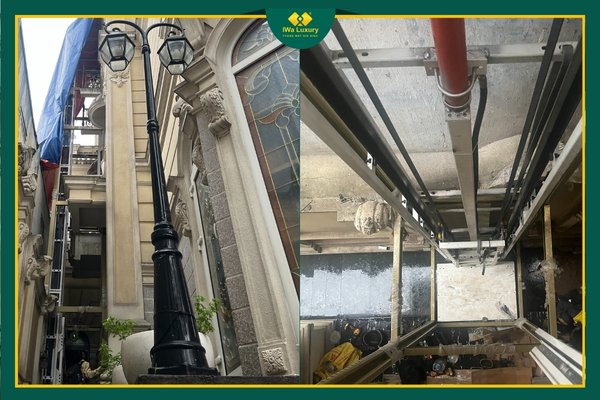 Lắp đặt thang máy có khung bao tại công trình biệt thự.