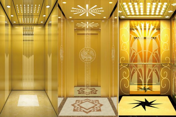 Cabin thang máy IWa Luxury hoàn thiện vàng sang trọng trọn gói minh bạch