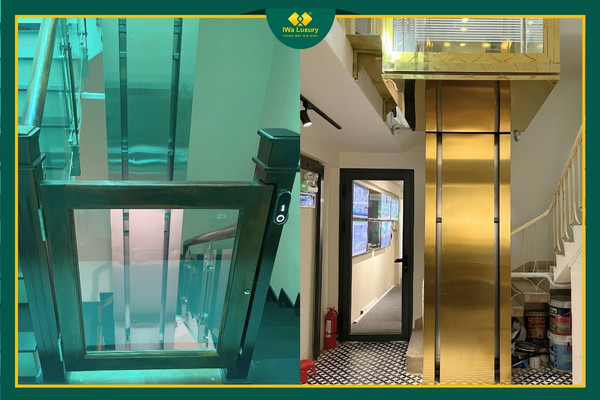 Thang máy không khung bao lắp đặt gọn gàng trong nhà phố.