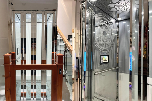 Thang máy gia đình tông màu bạc hiện đại và sang trọng.