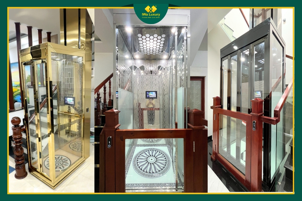 Mẫu thang máy gia đình đa dạng màu sắc và hài hòa kiến trúc nhà ở.