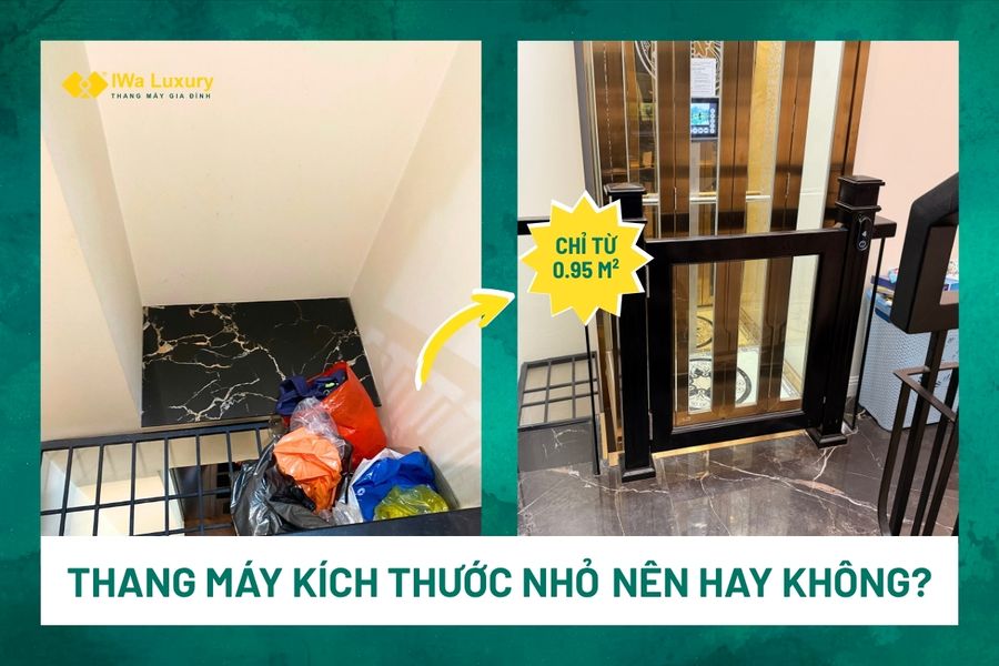 Thang máy thủy lực kích thước nhỏ cho nhà phố hẹp với thiết kế gọn gàng.