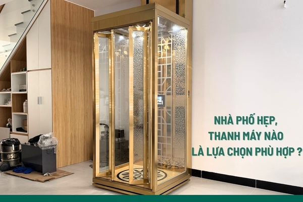 Thang máy thủy lực kích thước nhỏ cho nhà phố hẹp với thiết kế gọn gàng.