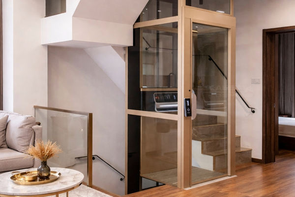 Thang máy trục vít kích thước nhỏ lắp đặt linh hoạt trong nhà phố.